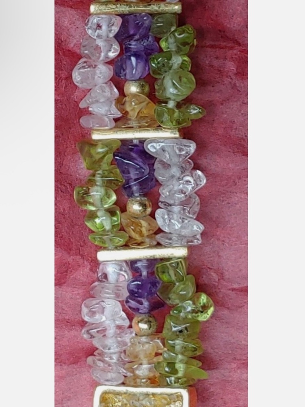 Vintage Gemstone Chip Bracelet Watch Gold Tone Amethyst Peridot Quartz Style - Picture 3 of 3
